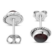 Garnet Stud Silver Earrings, e337